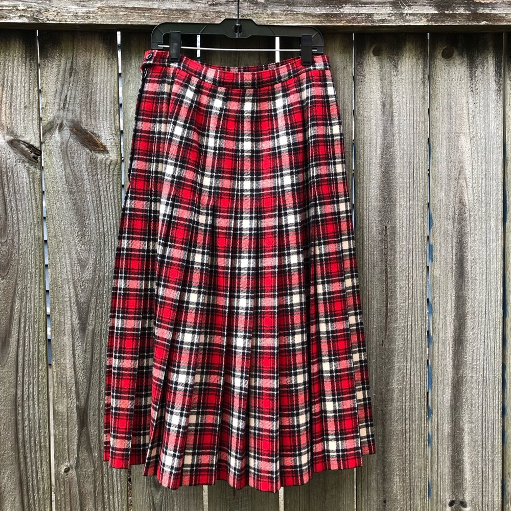 Pendleton Vintage 1950s Turnabout Skirt Virgin Wool Red Plaid Pleated Size S - Picture 7 of 15